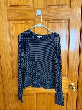 Striped Long-Sleeve Crewneck Top in Black and White
